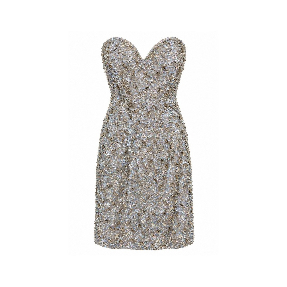 NWT Scala Camille La Vie Womens 6 Silver Silk Rhinestone Sequin Cocktail Dress